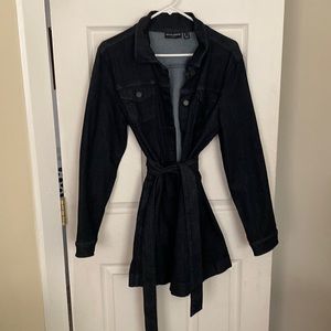 Dark denim belted jean jacket